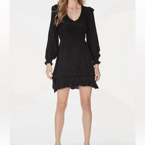 NWT Bobi Long Sleeve Ruffle Mini Dress Black Size Large